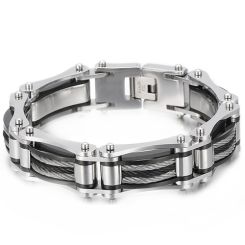 ***COI Titanium Black Silver Wire Bracelet With Steel Clasp(Length: 8.27 inches)-00197BB