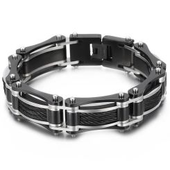 ***COI Titanium Black Silver Wire Bracelet With Steel Clasp(Length: 8.27 inches)-00198BB