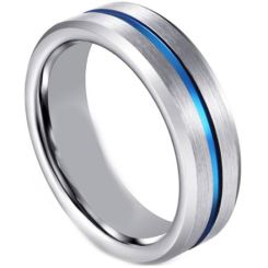 COI Titanium Blue Silver Center Line Beveled Edges Ring-001
