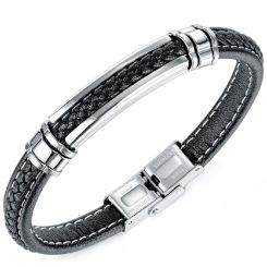 ***COI Titanium Genuine Leather Bracelet With Steel Clasp(Length: 8.46 inches)-00210BB