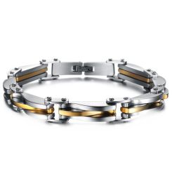 ***COI Titanium Gold Tone/Silver Bracelet With Steel Clasp(Length: 8.66 inches)-00211BB