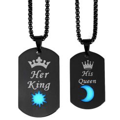 ***COI Black Titanium Her King His Queen Crown Moon & Sun Luminous Pendant-00213BB