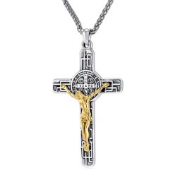 ***COI Titanium Silver/Gold Tone/Silver Gold Tone Jesus Cross Pendant-00215BB