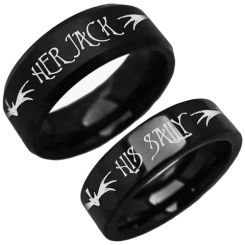 ***COI Black Titanium Her Jack His Sally Pipe Cut Flat Ring-00216BB