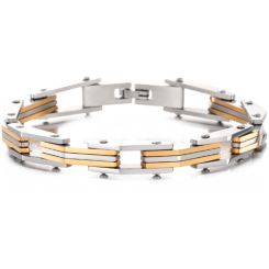 ***COI Titanium Gold Tone Silver Bracelet With Steel Clasp(Length: 8.78 inches)-00227BB