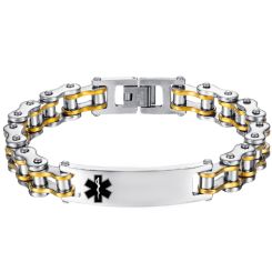 ***COI Titanium Gold Tone Silver Medical Alert Bracelet With Steel Clasp(Length: 9.05 inches)-00232BB