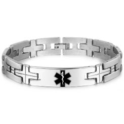 ***COI Titanium Cross Medical Alert Bracelet With Steel Clasp(Length: 9.05 inches)-00234BB