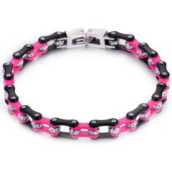 ***COI Titanium Black Silver Pink Ceramic Cubic Zirconia Bracelet With Steel Clasp(Length: 8.26 inches)-00238BB