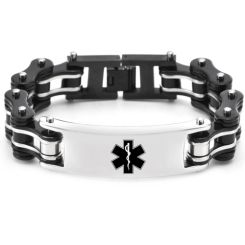 ***COI Titanium Black Silver Medical Alert Bracelet With Steel Clasp(Length: 8.85 inches)-00249BB