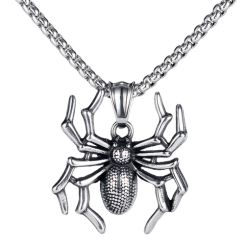 ***COI Titanium Black Silver Spider Pendant-00251BB