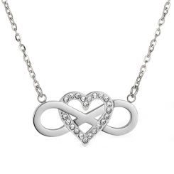 ***COI Titanium Gold Tone/Silver Infinity Heart Cubic Zirconia Necklace(Length: 19.68 inches)-00252BB