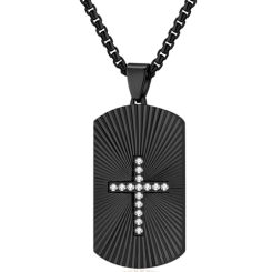 ***COI Titanium Black/Gold Tone/Silver Cross Tag Pendant With Cubic Zirconia-00256BB
