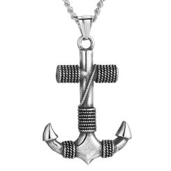 ***COI Titanium Black Silver Anchor Pendant-00257BB