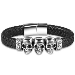 ***COI Titanium Skull Celtic Genuine Leather Bracelet With Steel Clasp(Length: 7.87 inches)-00261BB