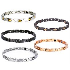 ***COI Titanium Black/Rose/Silver/Black Gold Tone/Gold Tone Silver Bracelet With Steel Clasp(Length: 8.27 inches)-00266BB