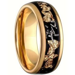 ***COI Gold Tone Titanium Meteorite & Gold Foil Dome Court Ring-00270BB