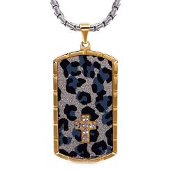 ***COI Gold Tone Titanium Camo & Cross Tag Pendant-00272BB