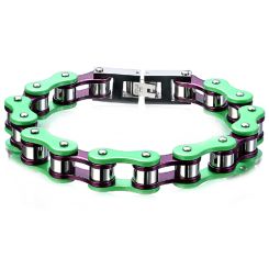 ***COI Titanium Purple Silver Green Ceramic Bracelet With Steel Clasp(Length: 8.46 inches)-00275BB
