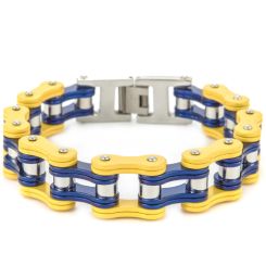 ***COI Titanium Blue Silver Yellow Ceramic Bracelet With Steel Clasp(Length: 8.85 inches)-00279BB