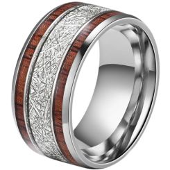 ***COI Titanium Meteorite & Wood Dome Court Ring-00285BB