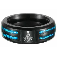 ***COI Black Titanium Crushed Opal Masonic Freemason Ring-00286BB