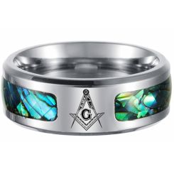***COI Titanium Abalone Shell Masonic Freemason Beveled Edges Ring-00288BB