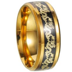***COI Titanium Black Gold Tone Dragon Beveled Edges Ring-00290BB