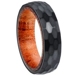 ***COI Titanium Black/Gold Tone/Silver Hammered Ring With Wood-00291BB