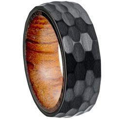 ***COI Titanium Black/Gold Tone/Silver Hammered Ring With Wood-00292BB