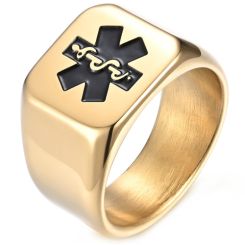 ***COI Titanium Black/Gold Tone/Silver Medical Alert Ring-00300BB