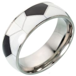 ***COI Titanium Black & White Ceramic Football/Soccer Ring-00301BB