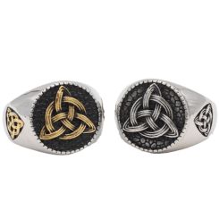 ***COI Titanium Black Silver/Black Gold Tone Silver Trinity Knots Ring-00302BB