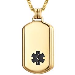 ***COI Titanium Black/Gold Tone/Silver Medical Alert Pendant-00303BB