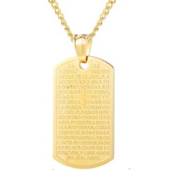***COI Titanium Gold Tone/Silver Cross Prayer Tag Pendant-00308BB
