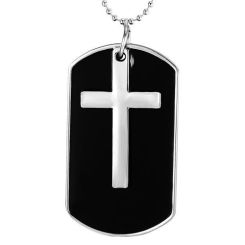 ***COI Titanium Black Silver Cross & Dog Tag Pendant-00310BB