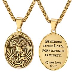 ***COI Titanium Gold Tone/Silver St Michael & Prayer Tag Pendant-00312BB