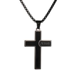 ***COI Titanium Black/Gold Tone/Silver Cross Jesus Pendant-00321BB