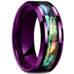 ***COI Purple Titanium Beveled Edges Ring With Abalone Shell-00328BB