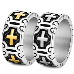 ***COI Titanium Black Silver/Black Gold Tone Silver Cross Ring-00330BB