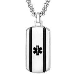***COI Titanium Black Silver Medical Alert Tag Pendant-00332BB