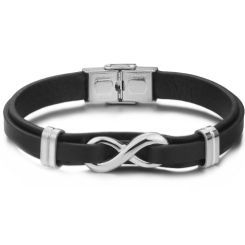 ***COI Titanium Gold Tone/Silver Infinity Genuine Leather Bracelet With Steel Clasp(Length: 8.27 inches)-00337BB