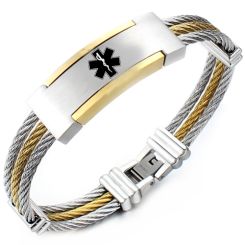 ***COI Titanium Gold Tone Silver Medical Alert Bracelet With Steel Clasp(Length: 8.27 inches)-00338BB
