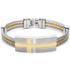 ***COI Titanium Gold Tone Silver Cross Bracelet With Steel Clasp(Length: 8.27 inches)-00343BB
