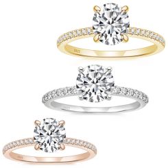 ***COI Sterling Silver 925 Gold Tone/Rose/Silver Solitaire Ring With Cubic Zirconia-00346BB