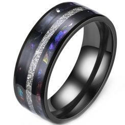 ***COI Black Titanium Crushed Opal & Meteorite Ring-00350BB