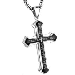 ***COI Titanium Black Silver/Gold Tone/Blue Silver/Black Cross Prayer Pendant-00353BB