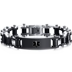***COI Black Silver Titanium Medical Alert Bracelet With Steel Clasp(Length: 9.25 inches)-00355BB
