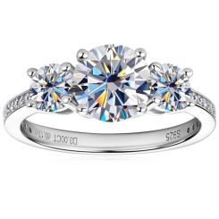***COI Sterling Silver 925 Three Stones Solitaire Ring With Moissanite-00360BB