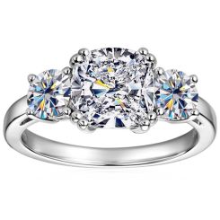 ***COI Sterling Silver 925 Three Stones Solitaire Ring With Moissanite-00361BB