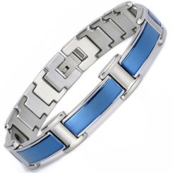 ***COI Titanium Black/Blue Silver Bracelet With Steel Clasp(Length: 8.27 inches)-00364BB